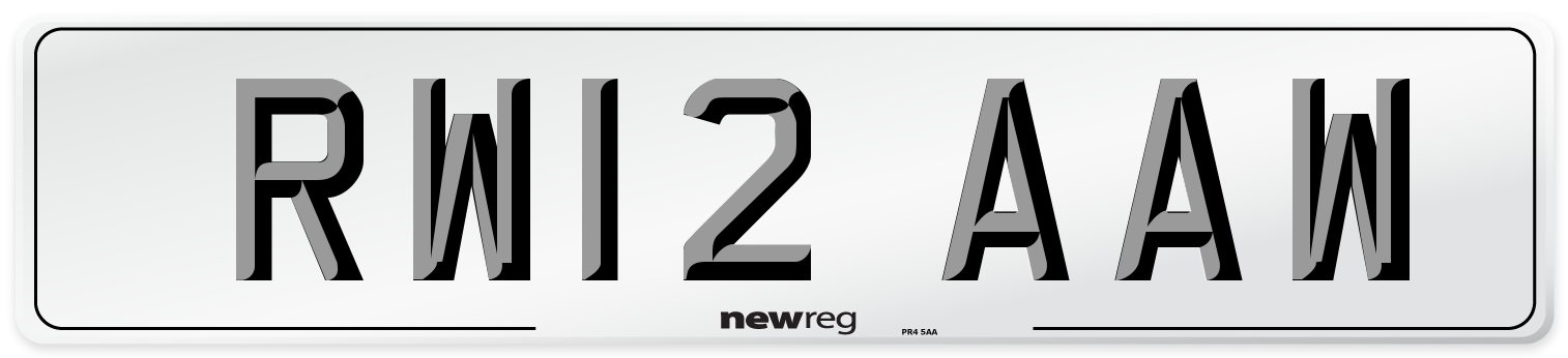 RW12 AAW Number Plate from New Reg